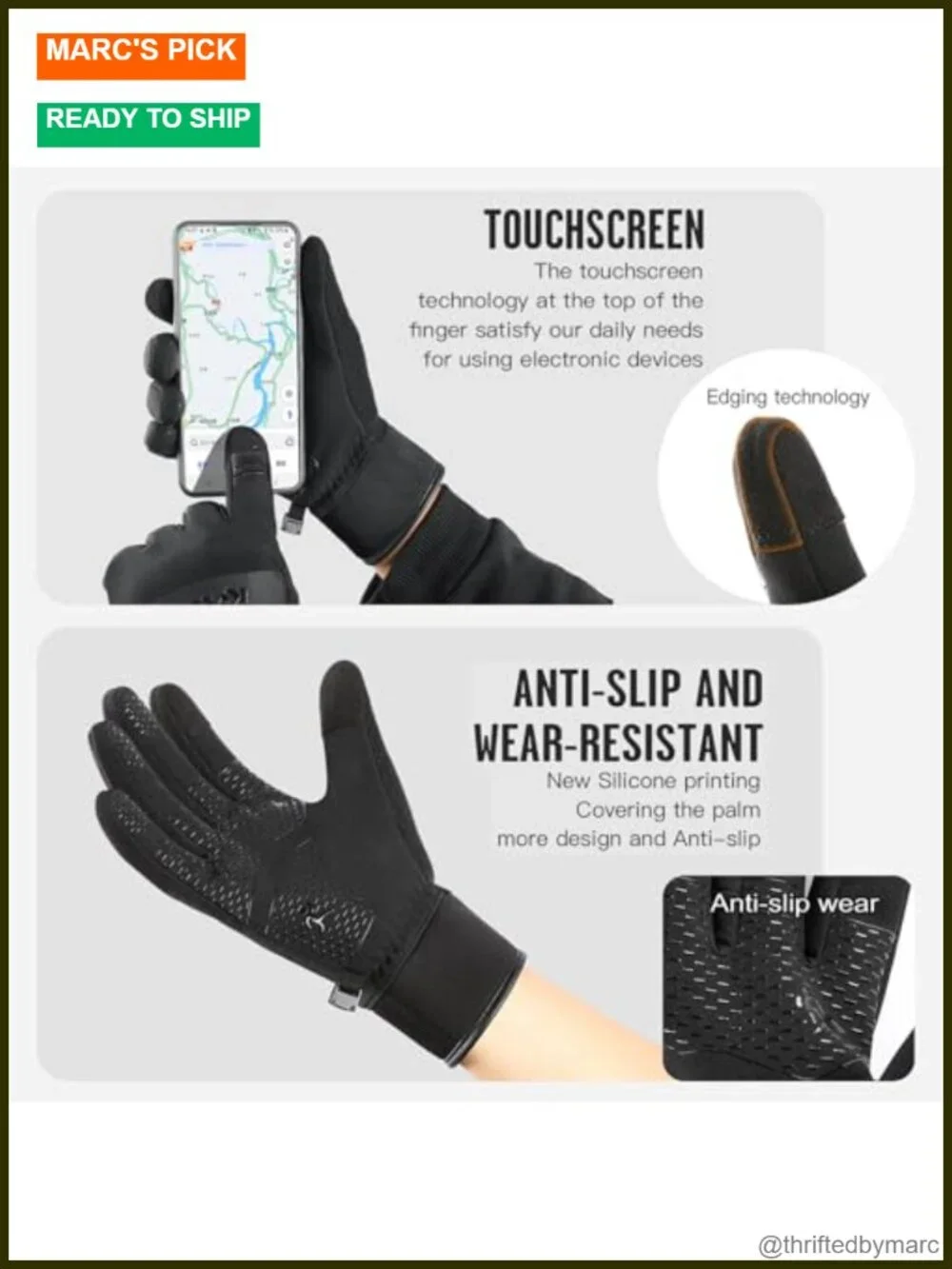 Waterproof Winter Gloves with Touchscreen, Windproof Thermal, Anti-Slip for
